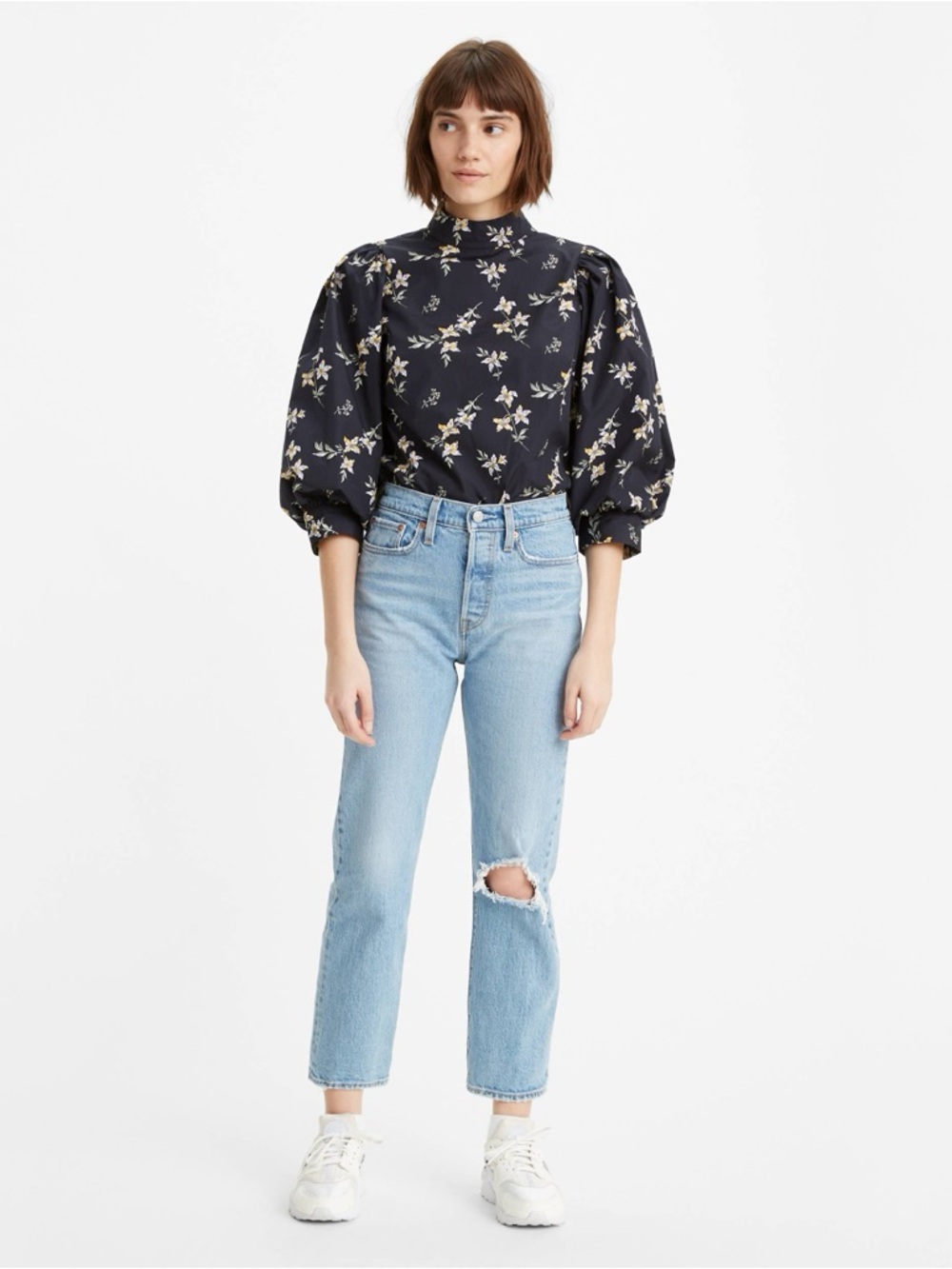 Levi’s Premium Wedgie Straight Jean Tango Fray Blue Ripped High Rise Denim